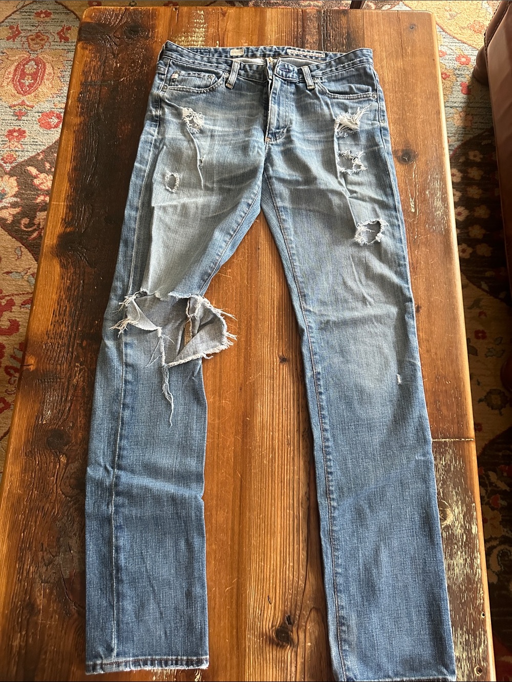 AG  Distressed Light Blue Jeans